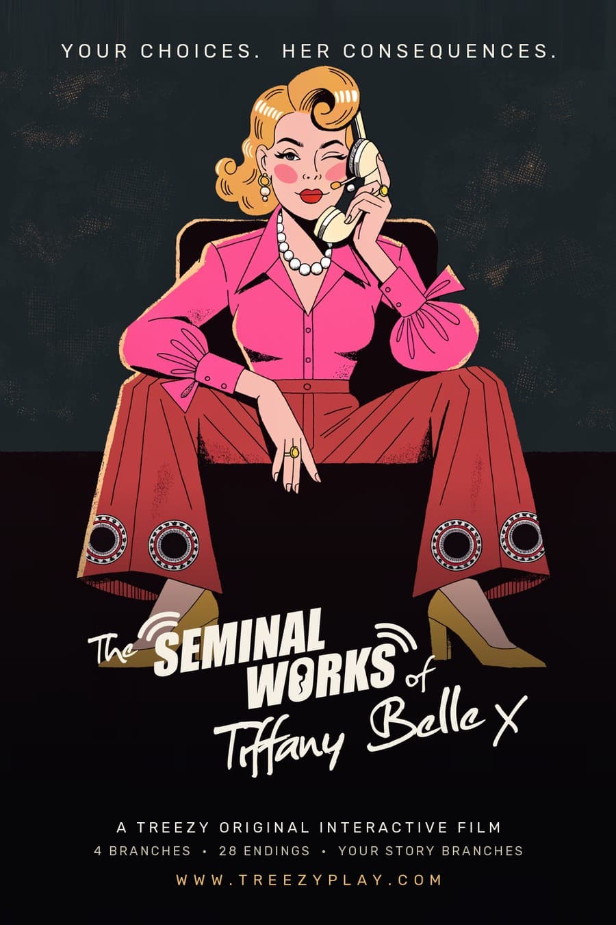 Poster for The Seminal Works of Dr. Tiffany Belle: an illustrated Dr. Tiffany Belle on the phone